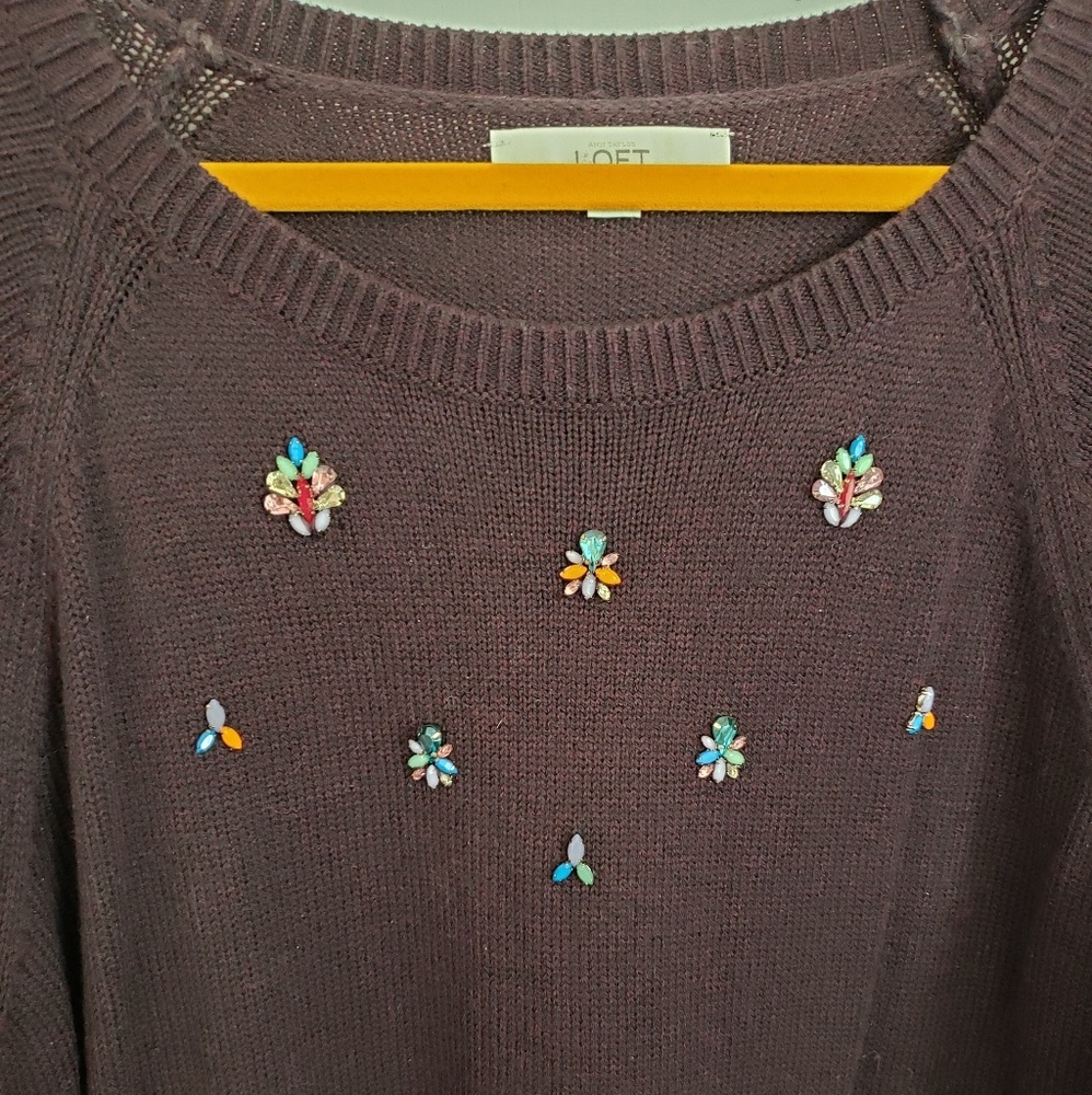 LOFT sweater plum burgandy jeweled XXL